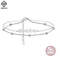 Rinntin 925 Sterling Silver Layered Cable Chain Pearl Anklets for Women Summer Fasion Foot Bracelet Ankle Straps Jewelry SA50