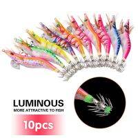 hot！【DT】 Pesca marítima Camarão com Anel Squid Hook Sepia Lures Agulha Luya Jig Isca Polvo Lula Lure Madeira 10pcs