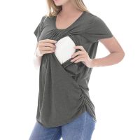 New Summer Casual Women Maternity Short Sleeve Solid Color Nursing Tops T-shirt Breastfeeding Shirt Camisetas Lactancia Verano