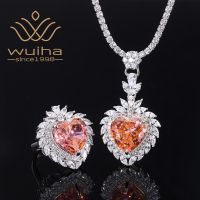 【lz】♞☽☎  Wuiha luxo 925 prata esterlina coração 15x15mm padparadscha corindo anel/pingente/colar aniversário conjunto de jóias transporte da gota