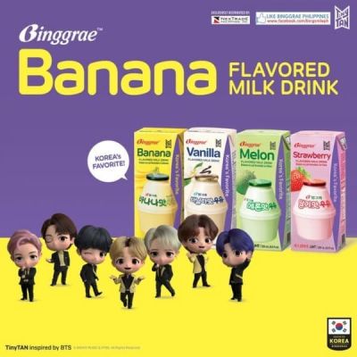 NOONA MART นมเกาหลี  BTS นมกล้วย เมล่อน สตอร์เบอร์รี่ วานิลลา - Binggrae BTS Milk BTS edition (banana, melon, vanilla, strawberry) 200ml