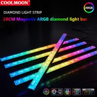 COOLMOON ArBB แถบไฟ LED ไฟ5V,4Pin เล็ก3Pin ติดเพชรแม่เหล็กสีสันสดใสบรรยากาศหลอดไฟ DIY บาร์สำหรับคอมพิวเตอร์พีซีเคส