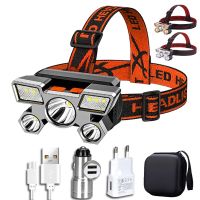 【lz】✱  5 led usb recarregável farol 18650 embutido bateria portátil cabeça lanterna luz de trabalho pesca acampamento lanterna