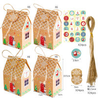 24sets Kraft Paper House Shape Gift Boxes Christmas Advent Calendar Paper Box Xmas Tree Pendant Party Decorations Favor Box