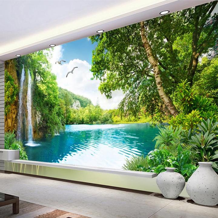 Custom 3D Wall Mural Wallpaper Home Decor Green Mountain Waterfall Nature  Landscape 3D Photo Wall Paper For Living Room Bedroom | Lazada