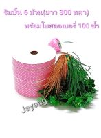 ริบบิ้น ปกขาวพื้นชมพูจุดขาว พับได้ 100 ลูกราคา 125 บาท ชุดพับเหรียญโปรยทาน เบอร์ 2 พร้อมใบสตอเบอรี่แบบครบชุด