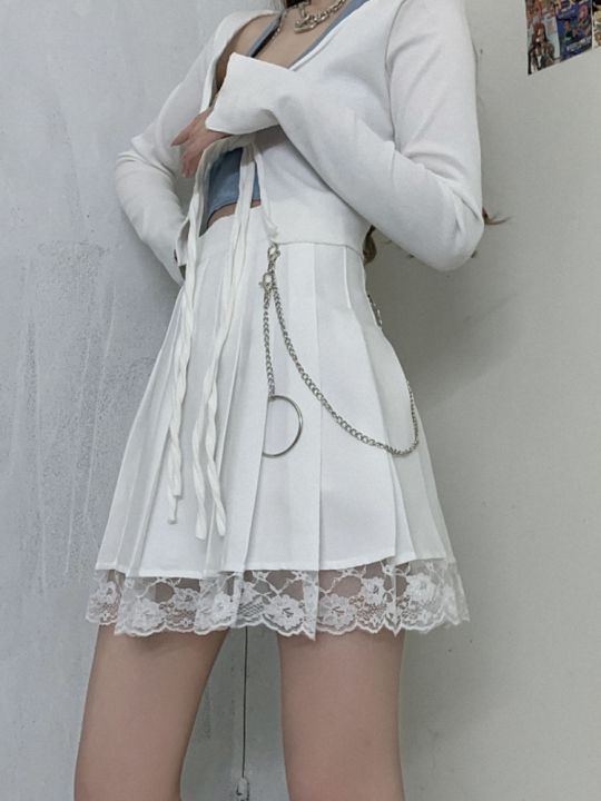 cw-harajpoo-skirts-chain-y2k-2022-korean-ins-street-waist-student-a-short-pleated-skirt