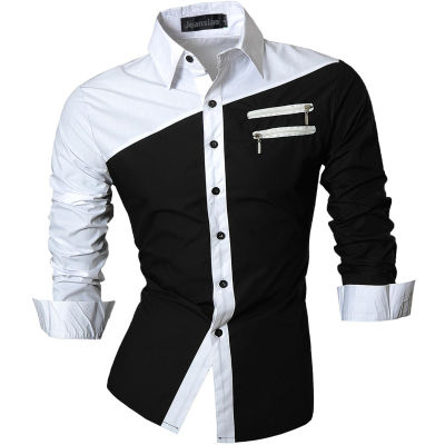 jeansian Spring Autumn Features Shirts Men Casual Long Sleeve Casual Slim Fit Male Shirts Zipper Decoration (No Pockets) Z015