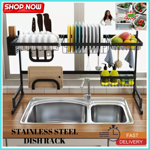 Dish Drying Rack Over Sink Kitchen Supplies Storage Shelf Countertop Space Saver Display Stand Tableware Drainer Organizer Utensils