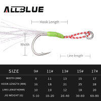 ALLBLUE 6pcslot Metal Jig Luminous Assist Hook With PE Line Feather Solid Ring Jigging Spoon Fishhook for 10-80g Fishing Lure