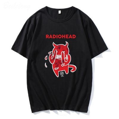 Radiohead T Shirt Cute Devil Cry T-Shirt 100 Cotton Band Rock Funny Mzik Albm Print Loose Albm Mzik Tee 100% Cotton