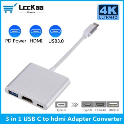 Lcckaa 3 in 1 อะแดปเตอร์สายเคเบิล Usb-C เป็น HDMI สําหรับ Samsung Huawei iPad Mac NS Usb 3.1 Type C เป็น HD-MI 4K