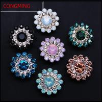 CONGMING 10PCS 14mm ตัดเย็บเสื้อผ้า รูปดอกไม้ เครื่องประดับหมวก พลอยเทียม หินแก้วคริสตัล ปุ่ม ตกแต่งเสื้อผ้า