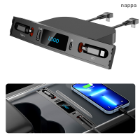 ✨[nappa] ที่ชาร์จ USB ในรถแบบ3 y พอร์ตสำหรับ2021 2022 2023อุปกรณ์อเนกประสงค์พร้อมโลโก้และสายยืดหดได้