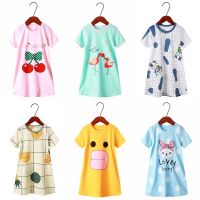 Fashion Summer Girls Nightgown Pajamas kids Short sleeved nightdress cute 100% cotton child baby sleeping dress 6 8 10 12 Years