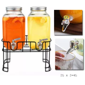 4L Glass Mason Jar Party Juice Dispenser Glass Drink Beverage Dispenser  with Tap and Stand