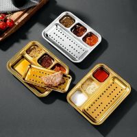 1 Set Food Plate Heat-Resistant Smooth Drain Oil 4 Grids Food Plate Sauce Tray Sauce Plate Restaurant Supply