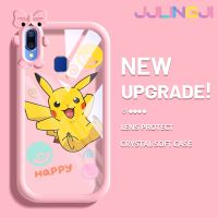 Jjlingji เคสสำหรับ VIVO Y95 Y91 Y91i เคสการ์ตูนแฮปปี้ปิกาจูสีสันสดใสสดใสเลนส์กล้องถ่ายรูปแบบนิ่มปิศาจน้อยกันกระแทกแบบใสเคสมือถือความคิดสร้างสรรค์โปร่งใสเรียบง่ายฝาครอบป้องกันซิลิโคน