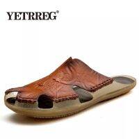 2021 New Men Sandals Genuine Leather Summer Non-slip Mens shoes Outdoor Breathable Beach Shoes Men Flip Flops Big S