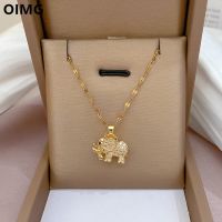 OIMG 316L Stainless Steel Gold Plated Niche Design Animal Elephant Pendant Girl Necklace Exquisite Clavicle Chain Sweet Jewelry