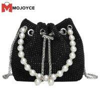 MOJOYCE กระเป๋าสะพาย Rhinestone ผู้หญิงเย็นคลัทช์มุก Drawstring กระเป๋ากระเป๋าถือ