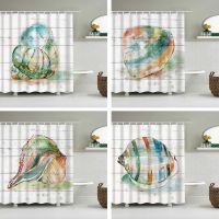 Baltan HOME LY1 Wooden Color Shell Conch Art Shower Curtain Waterproof Thickened Shower Curtain Cloth Painted Watercolor Polyester Perforation-Free