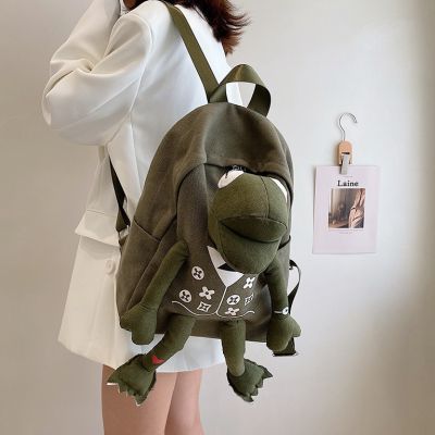 2021 Fashion New Trendy Frog Doll Canvas Backpack Womens Leisure Travel Multi-Purpose One Shoulder Backpack Mummy Bag