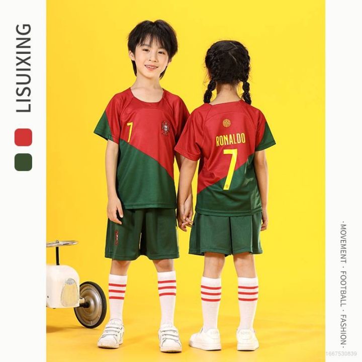 ready-stock-cute-22-23-24-childrens-set-world-cup-portugal-jersey-home-ronaldo-football-tshirt-shorts-kids-suit