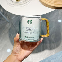 Starbuck Korea 2022ฤดูร้อนใหม่ Ocean Green Leaf Rattan Handle Glass 473Ml แก้วกาแฟ