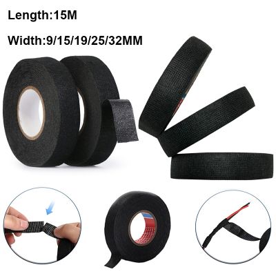 15M 9/15/19/25/32MM Heat resistant Adhesive Cloth Fabric Tape For Automotive Cable Tape Harness Wiring Loom Electrical Heat Tape
