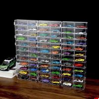 TOMICA1โมเดลรถยนต์อัลลอยกล่องเก็บของล้อร้อน: ของเล่นเด็ก64ชิ้นขาตั้งที่แสดงใส Tomica