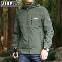 JEEP SPIRIT 1941 ESTD 2022ฤดูใบไม้ร่วงขนาดใหญ่บางส่วนแจ็คเก็ตผู้ชาย Multi-Pocket Casual ฤดูใบไม้ร่วง Hooded Jacket