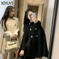 เสื้อคลุมยาว XIYUYI สำหรับผู้หญิงเสื้อโค้ทขนสัตว์ฤดูใบไม้ร่วงและฤดูหนาวสำหรับผู้หญิงเสื้อคลุมตัวบนสำหรับผู้หญิง