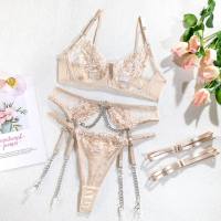 2023 Korean 3-Piece Embroidery Lingerie Set Women 3 Colors Sexy Erotic Set Fancy Chain Luxury Garter Kit