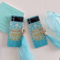 เคสหรูหราสวยงาม Samsung Z Flip4 Z Flip3พลิกได้พร้อมที่ใส่แหวนสีน้ำเงินสำหรับ Samsung Galaxy Z Flip 4 Z Flip 3เคสโทรศัพท์ป้องกัน