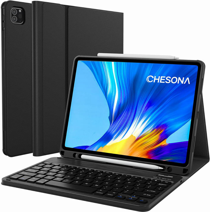 chesona-ipad-pro-11-case-with-keyboard-ipad-air-5th-generation-case-with-keyboard-detachable-pencil-holder-flip-stand-cover-ipad-air-5th-4th-gen-10-9-keyboard-ipad-pro-11-keyboard-black-ipad-pro-11-ip