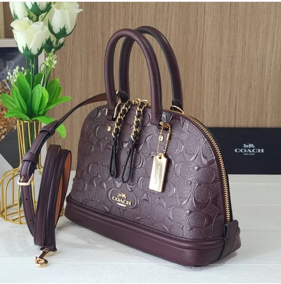 Original Coach Mini Sierra Satchel In Signature Debossed Patent Leather  F55450 - Wine /Black