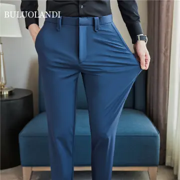 2023 Autumn Men Blue Suit Pants Casual Elastic Slim Fit Formal