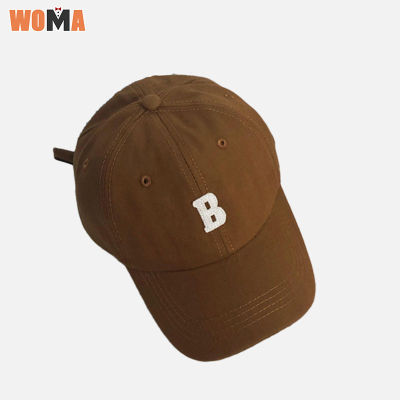 WOMA หมวกวินเทจ หมวกเบสบอลตัวอักษรสามมิติ B  หมวกกันแดด หมวกเบสบอลอเนกประสงค์ในหลายสี หมวกปรับระดับสีทึบ