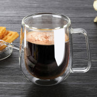 250ml Glass Coffee Mugs Double Walled Insulated Mug Set with Handle Lid Spoon for Milk Latte Water Tea Bag Beverage Glass Cup