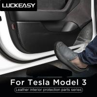 LUCKEASY สำหรับ Tesla รุ่น3สติกเกอร์คาร์บอนไฟเบอร์ติดแผ่นป้องกันการเตะประตูรถยนต์ขอบด้านข้างป้องกันฟิล์มกันรอย Model3 2023