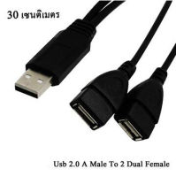 สาย USB 2.0 Male To 2 Dual Female Jack Y Splitter Hub (1เส้น)