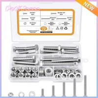 PETIYOUZA 304ชุดสลักเกลียวสแตนเลสหกเหลี่ยม3/8 "16,72ชิ้นพร้อมแหวนรองล็อคแบนน็อตและแหวนเกลียวสลักเกลียวชุดสแตนเลสสลักเกลียวพร้อมสลักเกลียวเคสใส่ของและเฟอร์นิเจอร์ชุดน็อตรอง