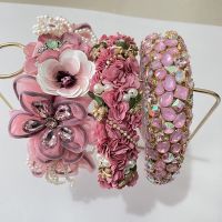 【YF】 Pink Baroque Fashion Flower Headband Luxury Temperament Sponge Crystal Rhinestones For Women Wedding Accessories