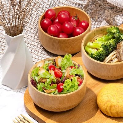 Natural Healthy Wooden Bamboo Bowl Salad Bowl Soup Bowl Round Serving Bowl for Dessert Nuts