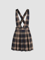 Cider Collarless Check Pleated Mini Dress