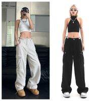 hanshi 2023 Summer Women Pockets Wide Leg Cargo Pants Vintage Baggy Harajuku Casual Streetwear Hip Hop High Waist Straight Trousersกางเกง ร้านดัง lazlook 105