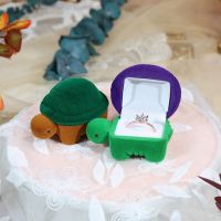Cartoon Cute Velvet Turtle Box Personal Earring Green Box Exquisite Colorblock Girl Small Ring Box