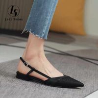 ▦❡ Pointed closed Slingback Shoes Pandas home sandals 2021 new summer half baotou word with grace fairy pointed joker lady flat shoes