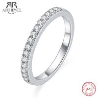Anujewel 1.5Mm D Color Moissanite Half Eternity Band Ring 925 Sterling Silver Finger Rings For Woman